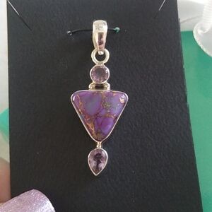 Purple Mojave Triangular Turquoise + Amethyst Teardrop Pendant Sterling …